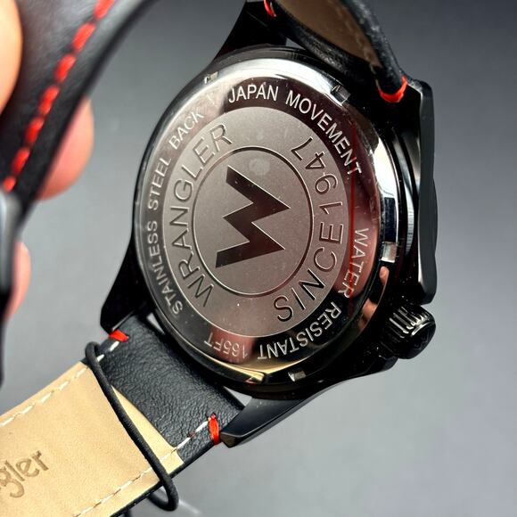Wrangler WRW2400-1A Mens Black Analog Watch Black Leather Red Stitching Strap - Picture 11 of 17